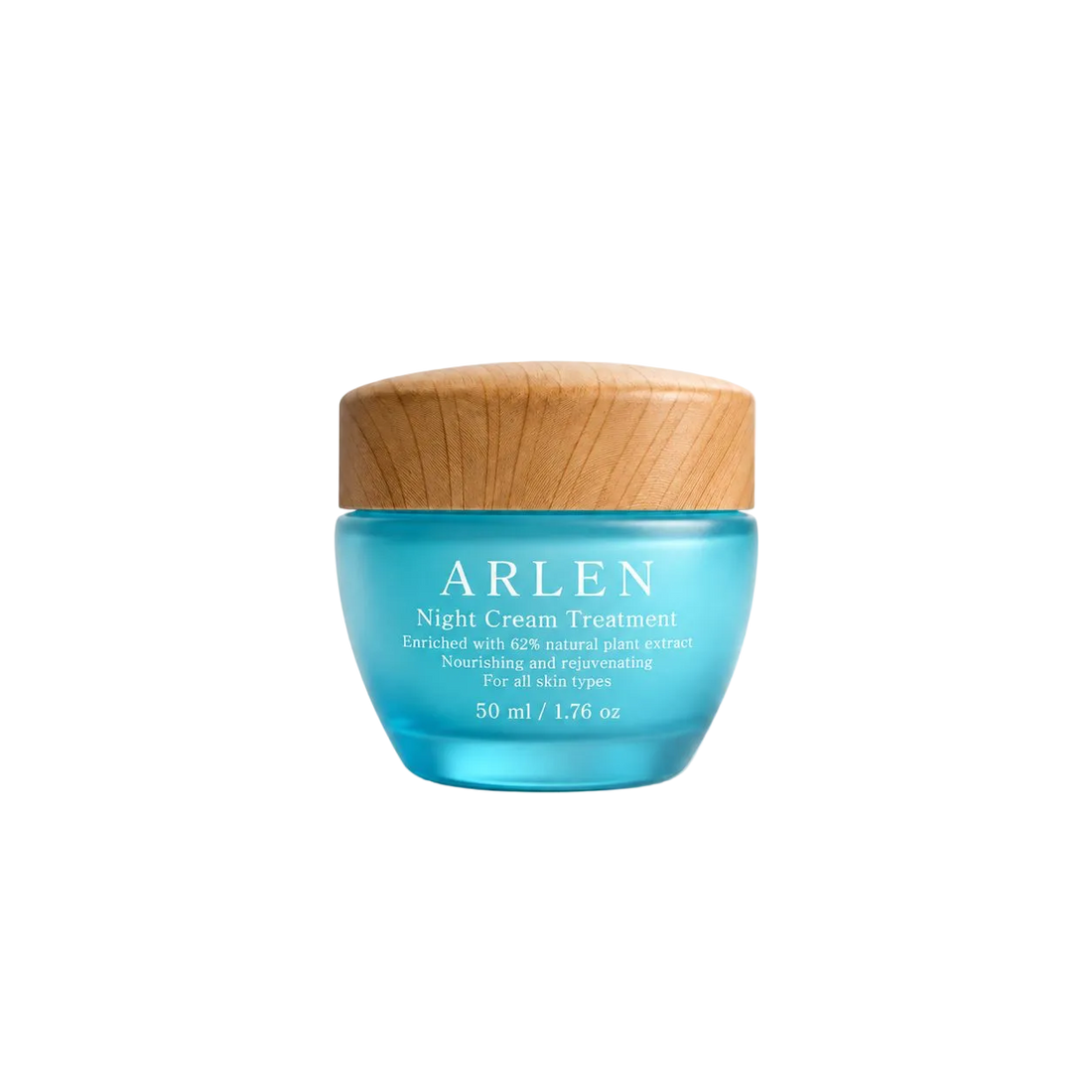 ARLEN Night Cream Treatment קרם לילה 50 מ״ל בצנצנת טורקיז עם מכסה עץ על רקע לבן